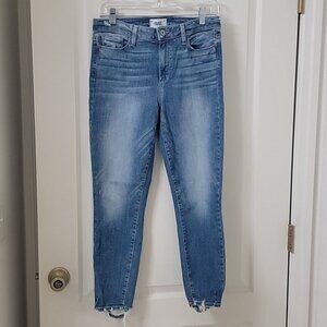 Paige, Size 29 Hoxton Crop, Destroyed Hem, Skinny Blue Jeans